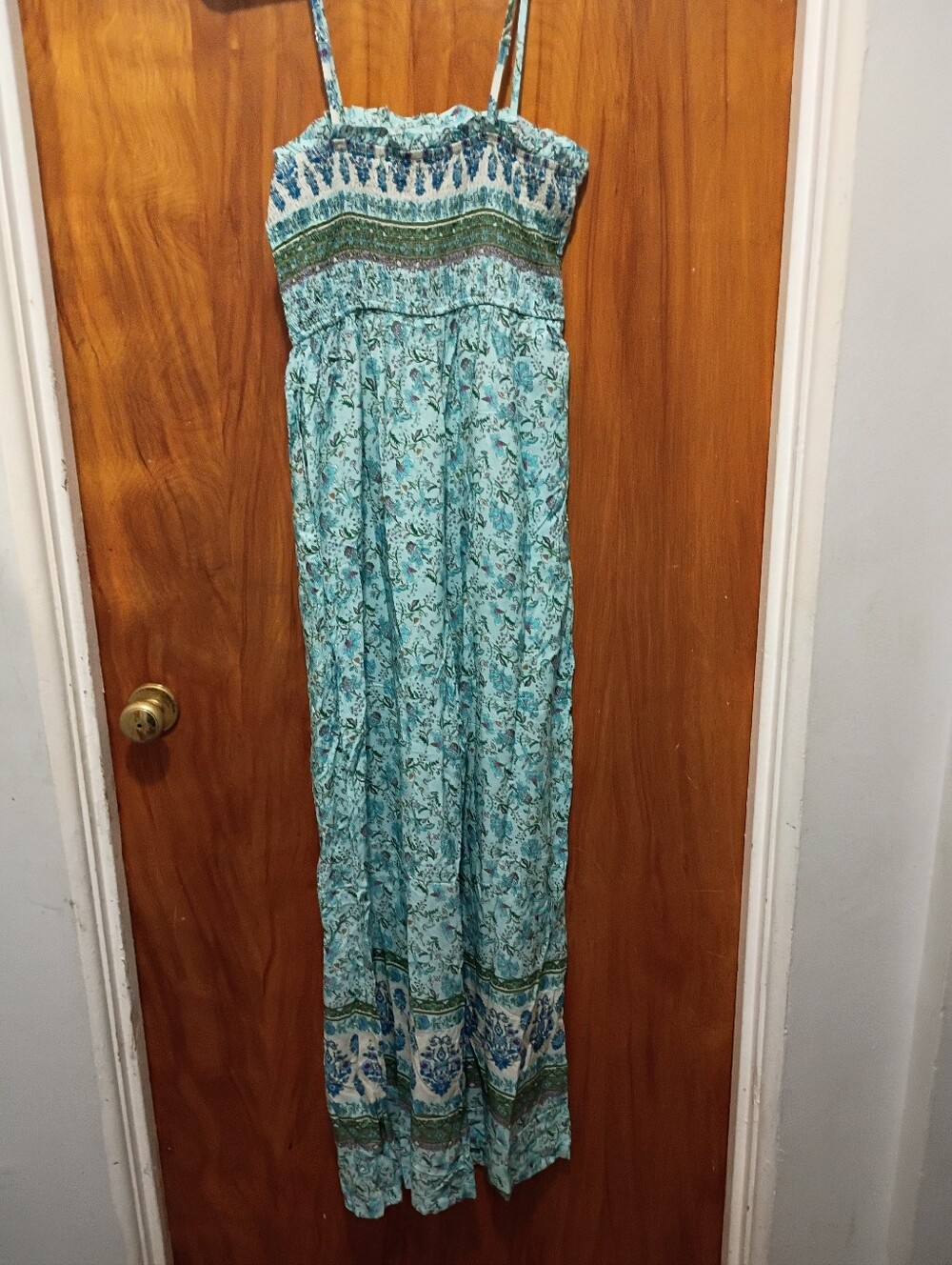 Cupshe Turquoise Floral Smocked Maxi Dress